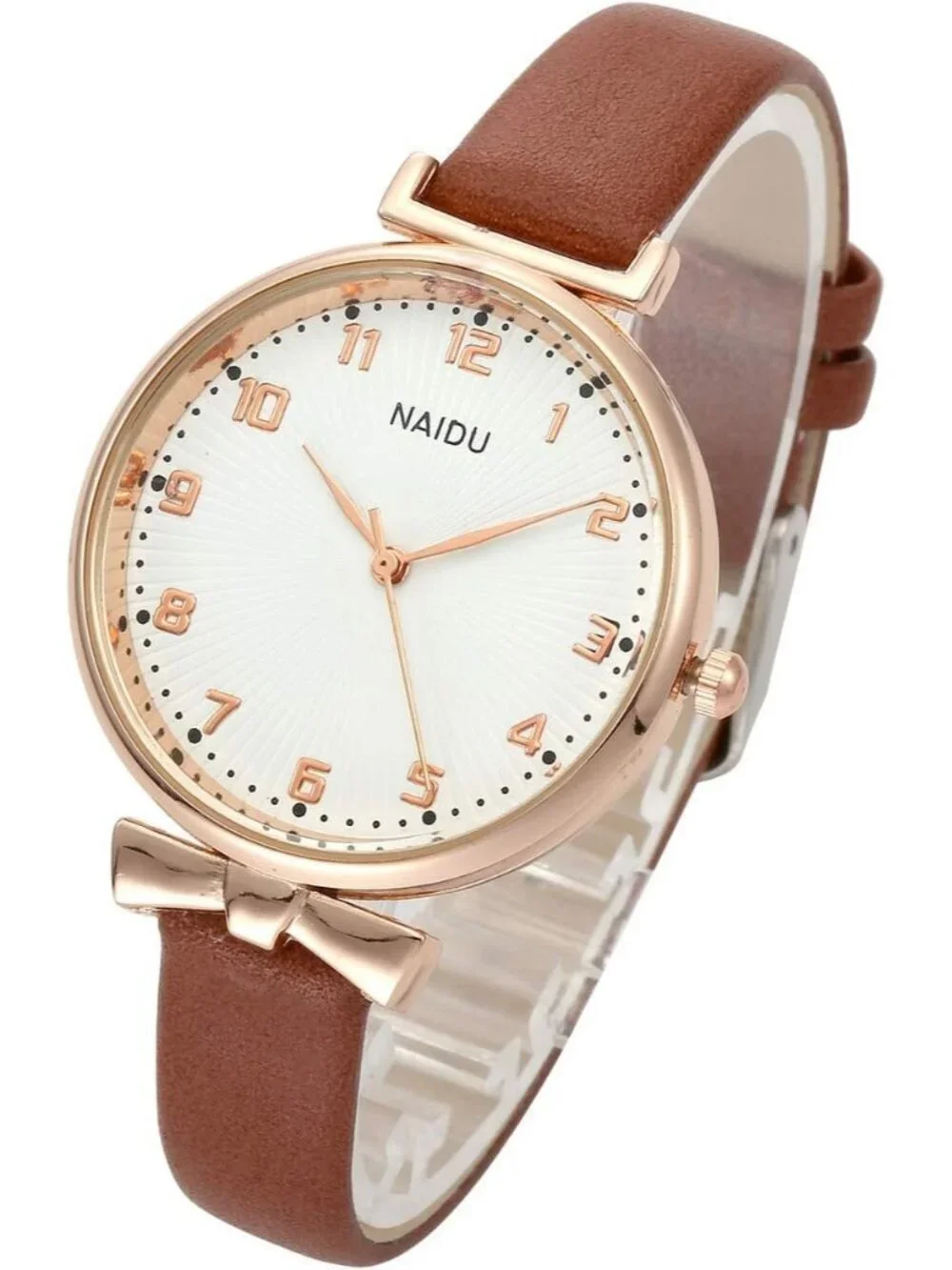 Women's Brown Analog Quartz Classic Simple Leather Arabic Numerals Wrist Watch